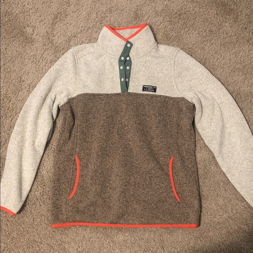 Women’s L.L. Bean Two-Tone Zip Fleece Pullover - Brown, Cream & Orange Trim